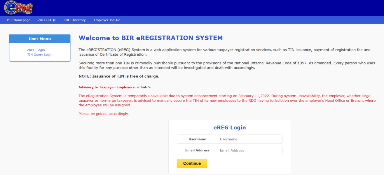 How to Request TIN Online Using BIR eReg