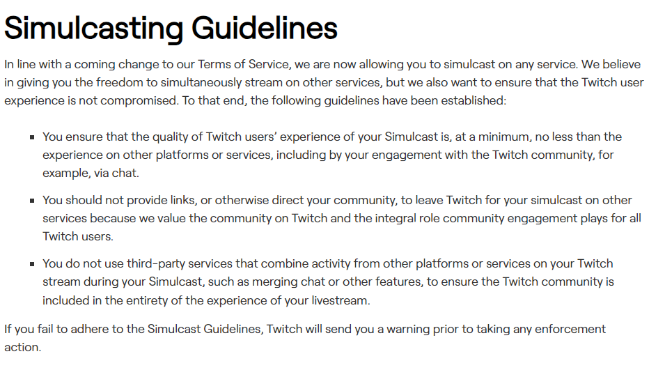 Simulcasting Guidelines Twitch